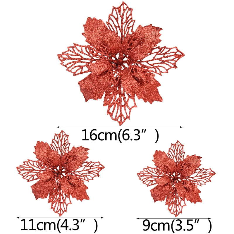 10pcs Glitter Artificial Poinsettia Flower