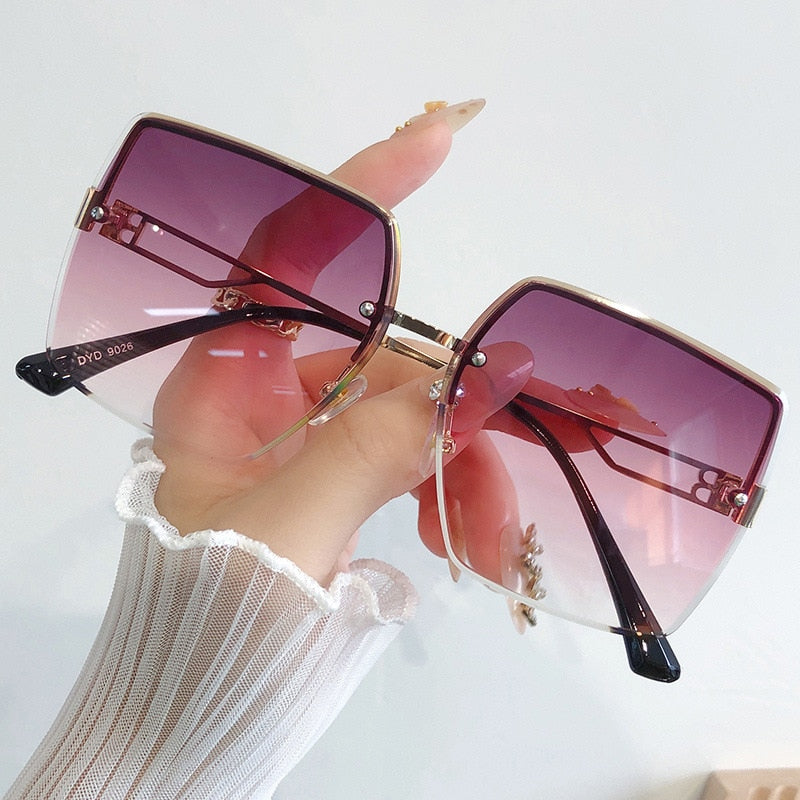 Classic Vintage Frameless Square Sunglasses Woman Gradient