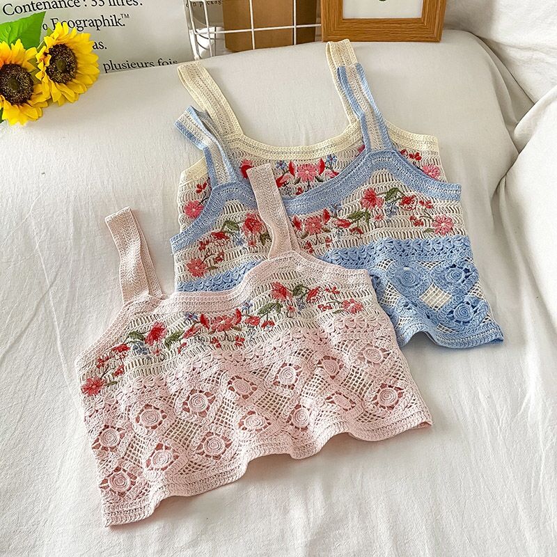 French style Cardigan Summer Floral Embroidery Sleeveless