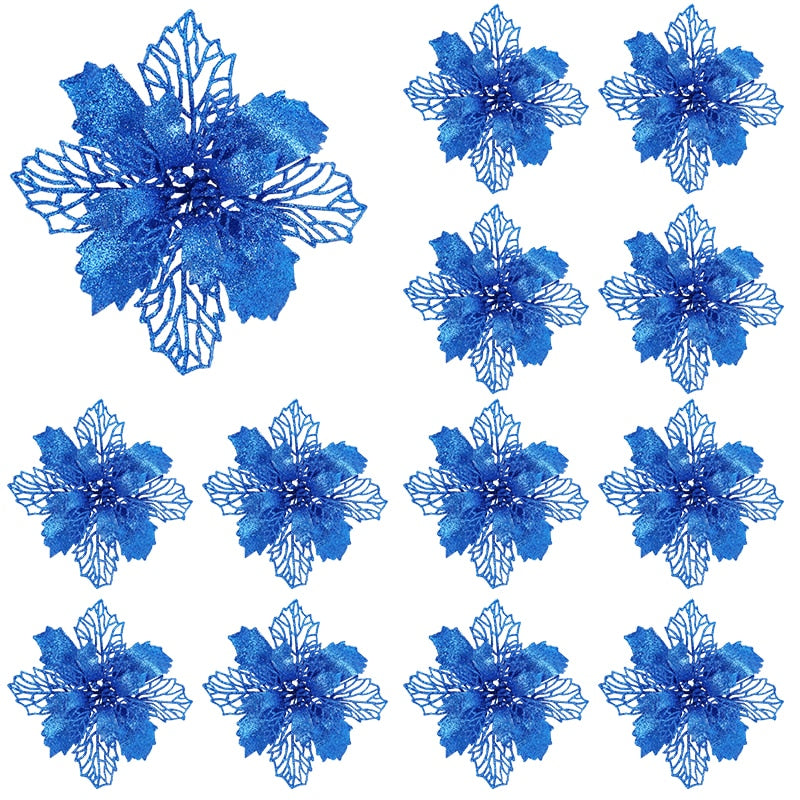 10pcs Glitter Artificial Poinsettia Flower