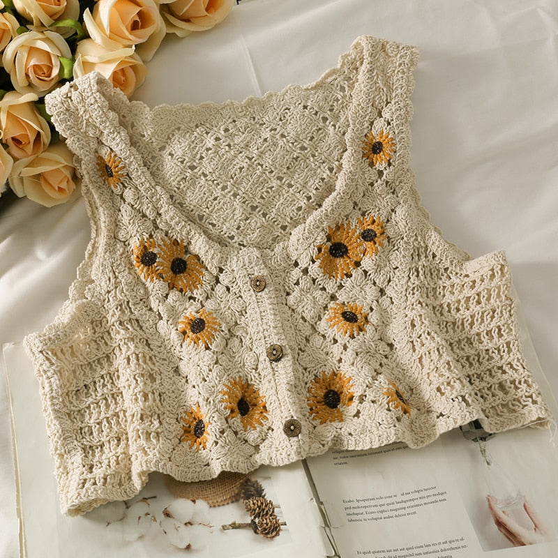 French style Cardigan Summer Floral Embroidery Sleeveless