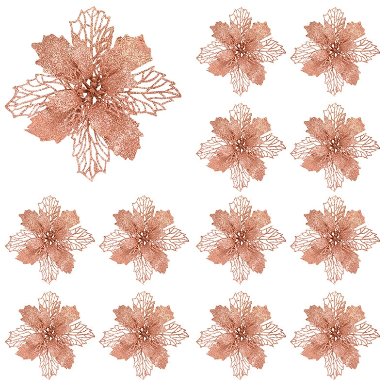 10pcs Glitter Artificial Poinsettia Flower