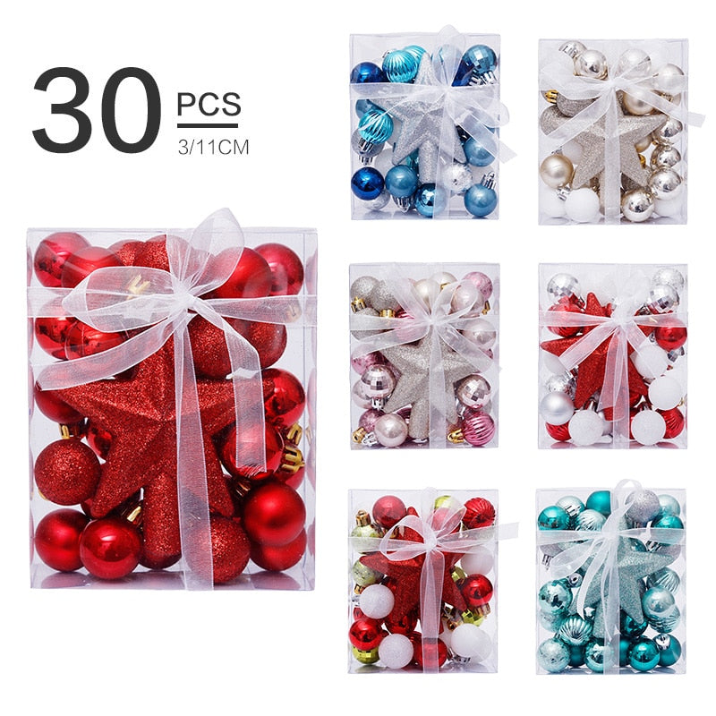 30pcs/set Christmas Bauble Balls Pendant with Star Topper