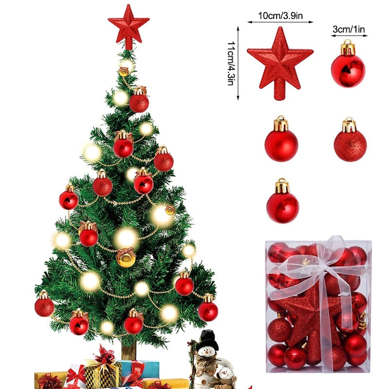 30pcs/set Christmas Bauble Balls Pendant with Star Topper