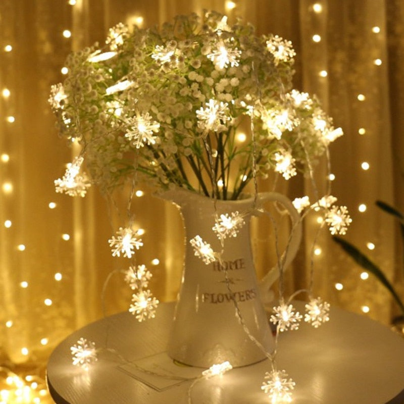 LED Garland Holiday Snowflakes String Fairy Lights