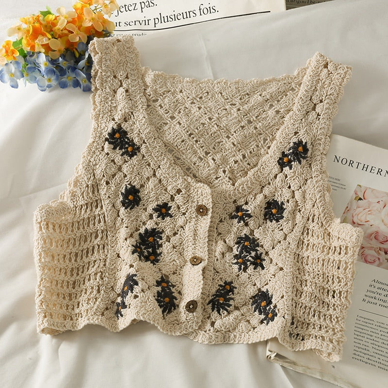 French style Cardigan Summer Floral Embroidery Sleeveless