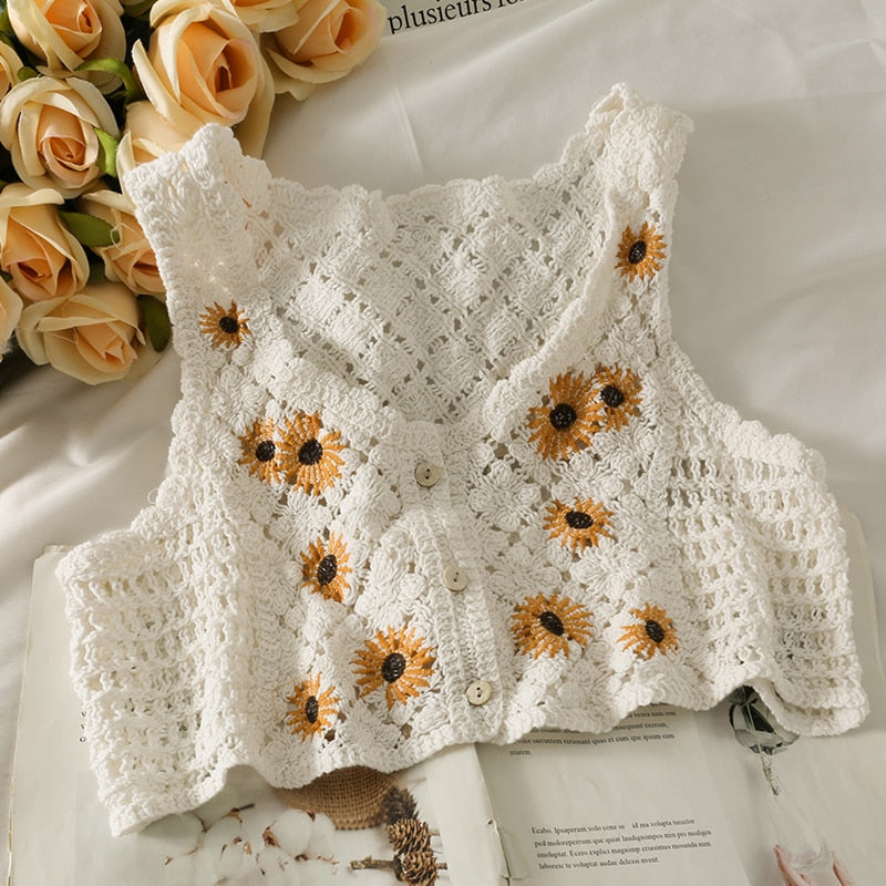 French style Cardigan Summer Floral Embroidery Sleeveless