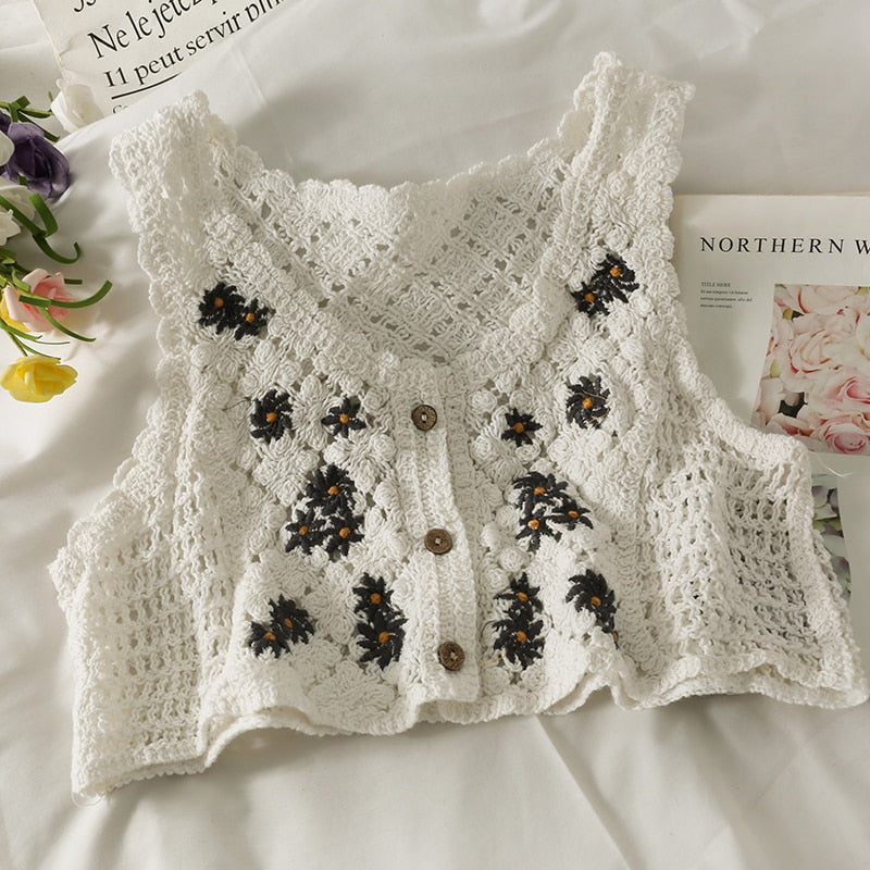 French style Cardigan Summer Floral Embroidery Sleeveless
