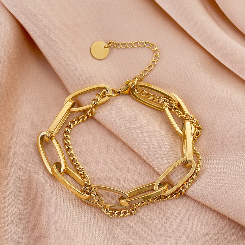 Layered Golden Pendant Bracelet For Women