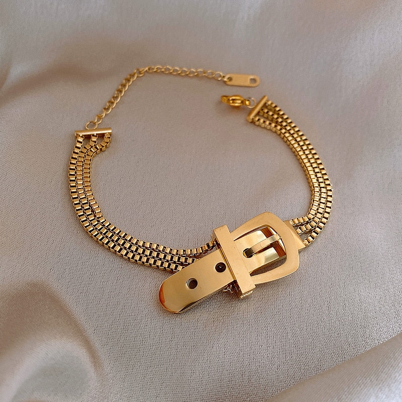 Aesthetic  Stainless Steel Layered Golden Pendant Bracelet