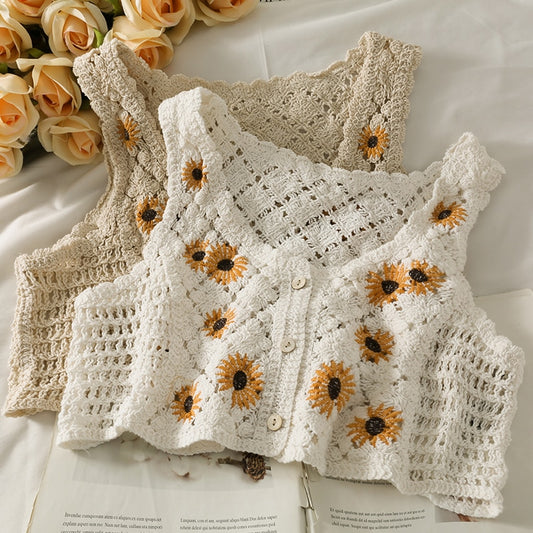 French style Cardigan Summer Floral Embroidery Sleeveless