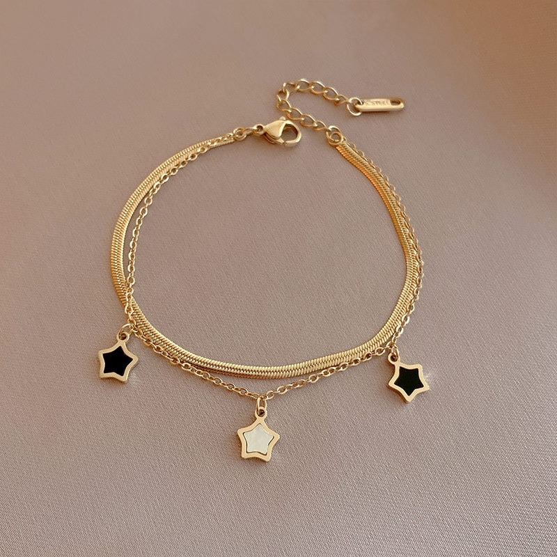 Aesthetic  Stainless Steel Layered Golden Pendant Bracelet