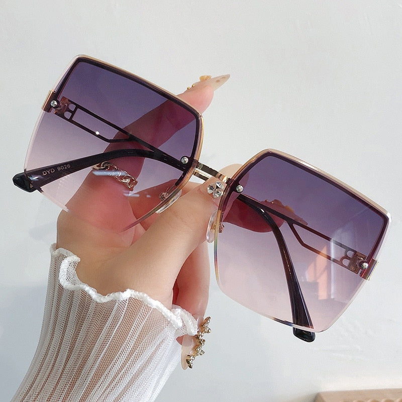 Classic Vintage Frameless Square Sunglasses Woman Gradient