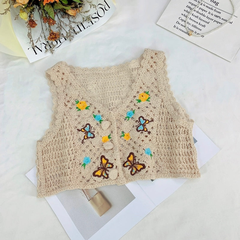 French style Cardigan Summer Floral Embroidery Sleeveless
