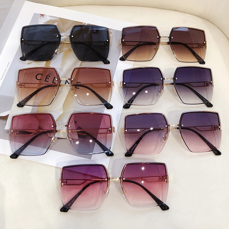 Classic Vintage Frameless Square Sunglasses Woman Gradient