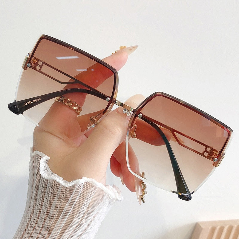 Classic Vintage Frameless Square Sunglasses Woman Gradient