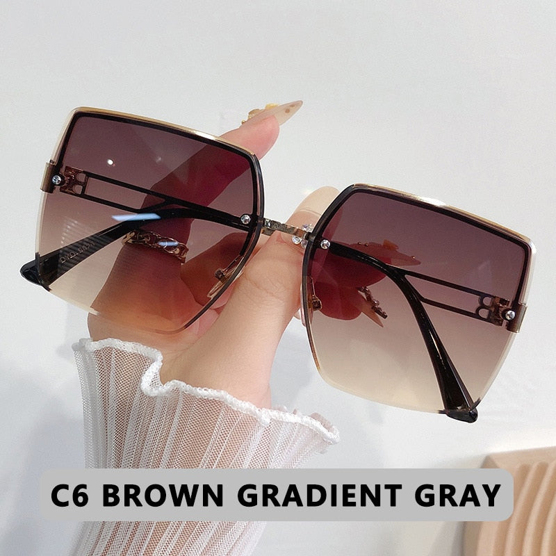 Classic Vintage Frameless Square Sunglasses Woman Gradient