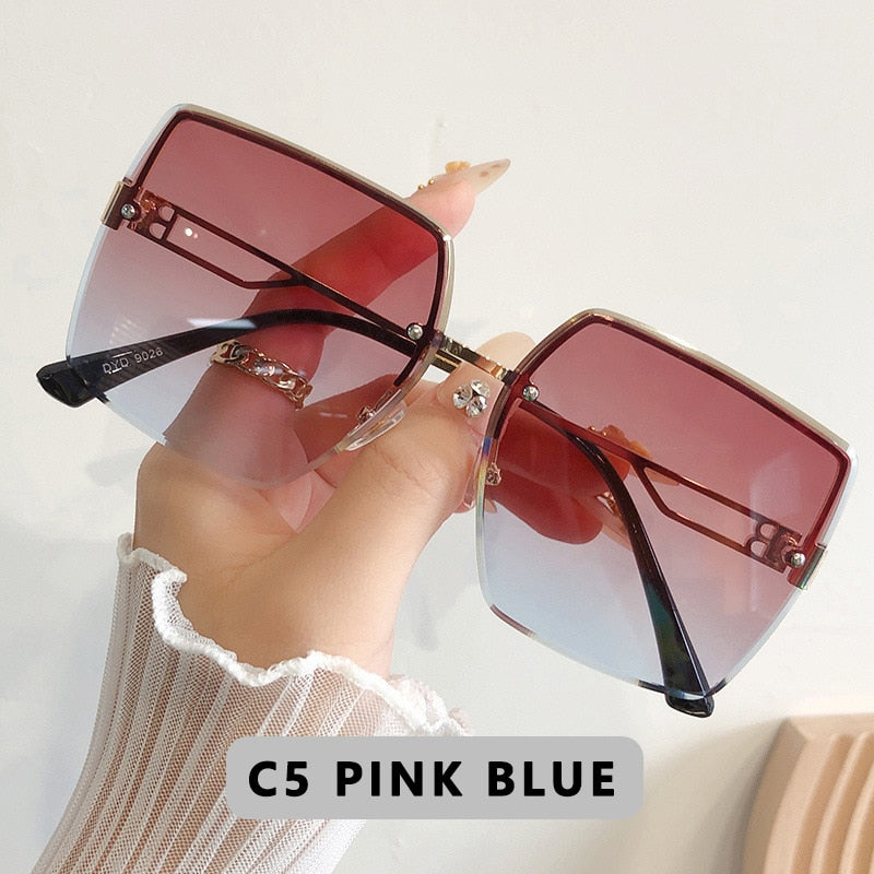 Classic Vintage Frameless Square Sunglasses Woman Gradient