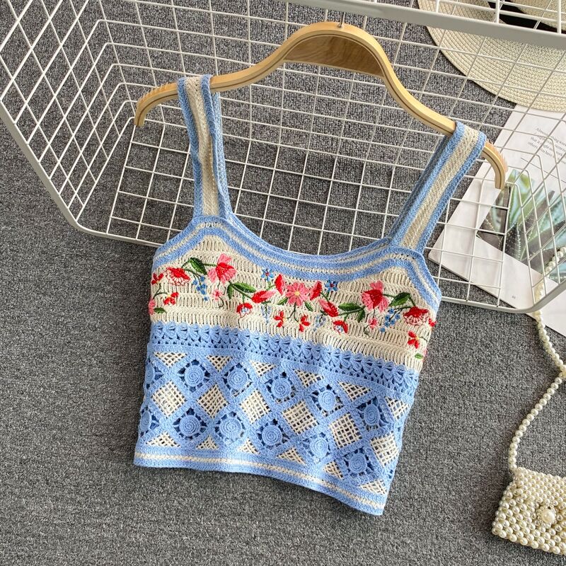 French style Cardigan Summer Floral Embroidery Sleeveless