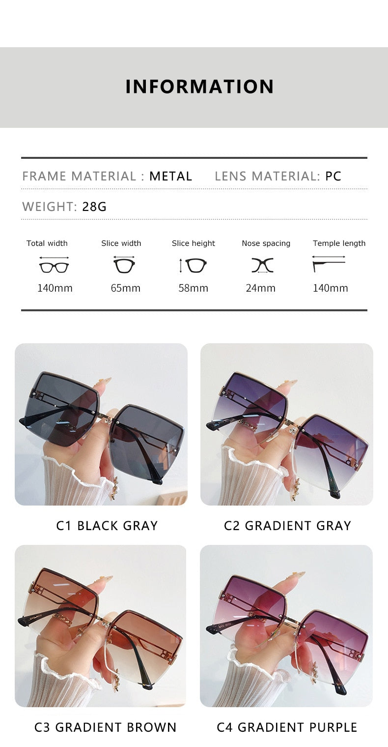 Classic Vintage Frameless Square Sunglasses Woman Gradient