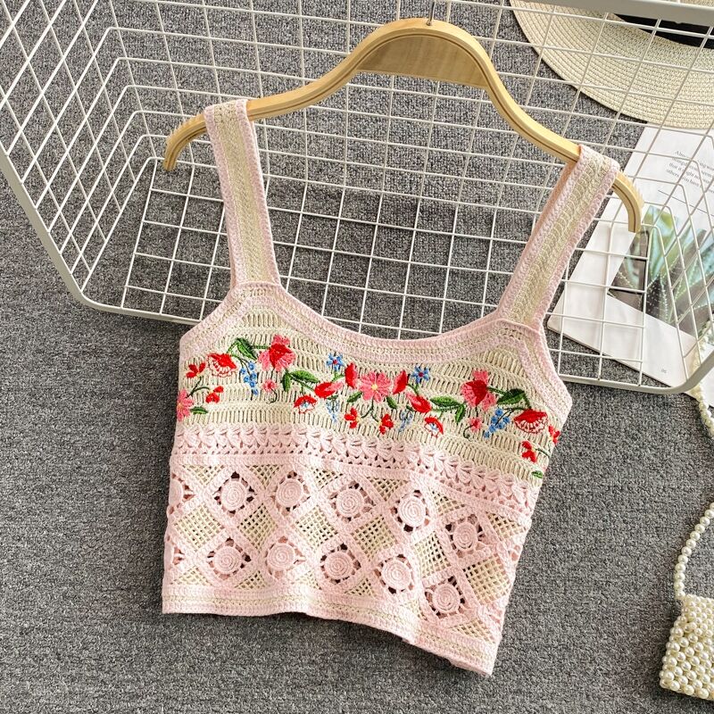 French style Cardigan Summer Floral Embroidery Sleeveless