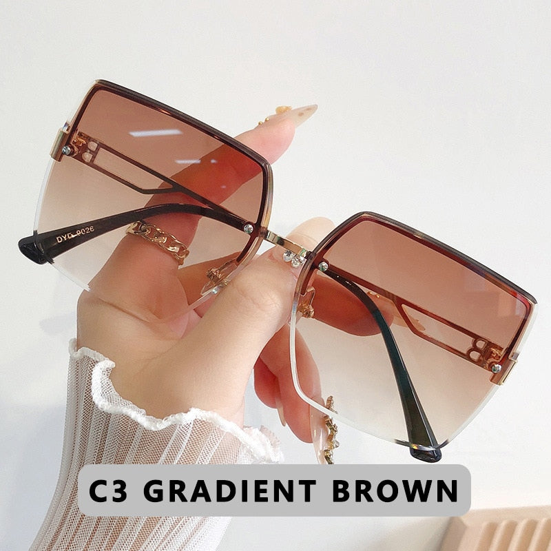 Classic Vintage Frameless Square Sunglasses Woman Gradient